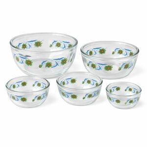 Vintage Imperial Glass Floral Nesting Mixing Bowl Set of 5